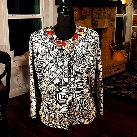 NWOT Ruby Rd Cream and Black Print Jacket - Picture 1 of 9